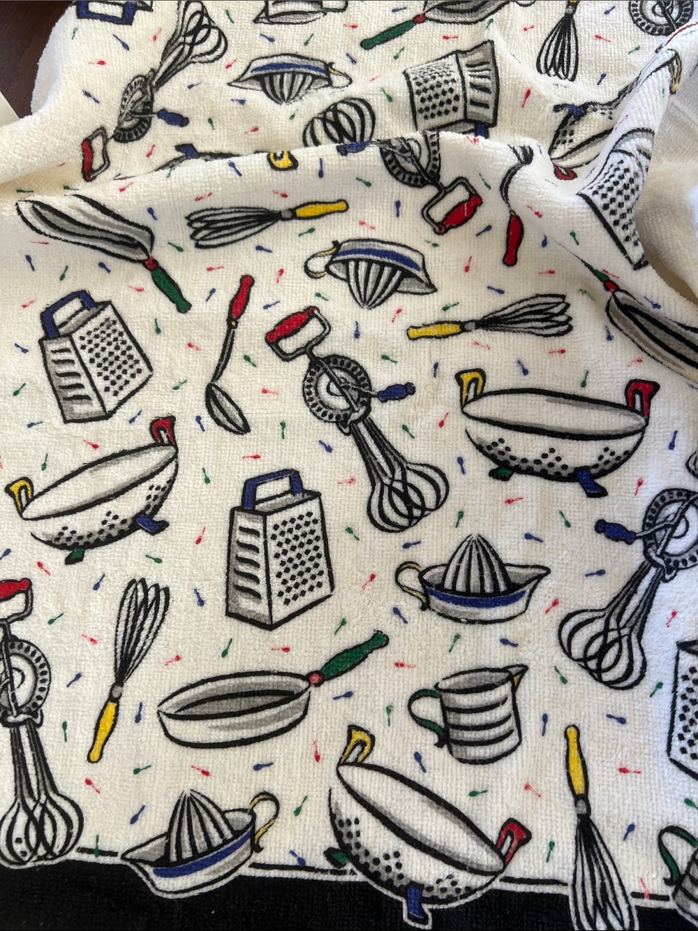 Kitchen Linen Dish Towel - White with Multi-Color Kitchen Tool Print